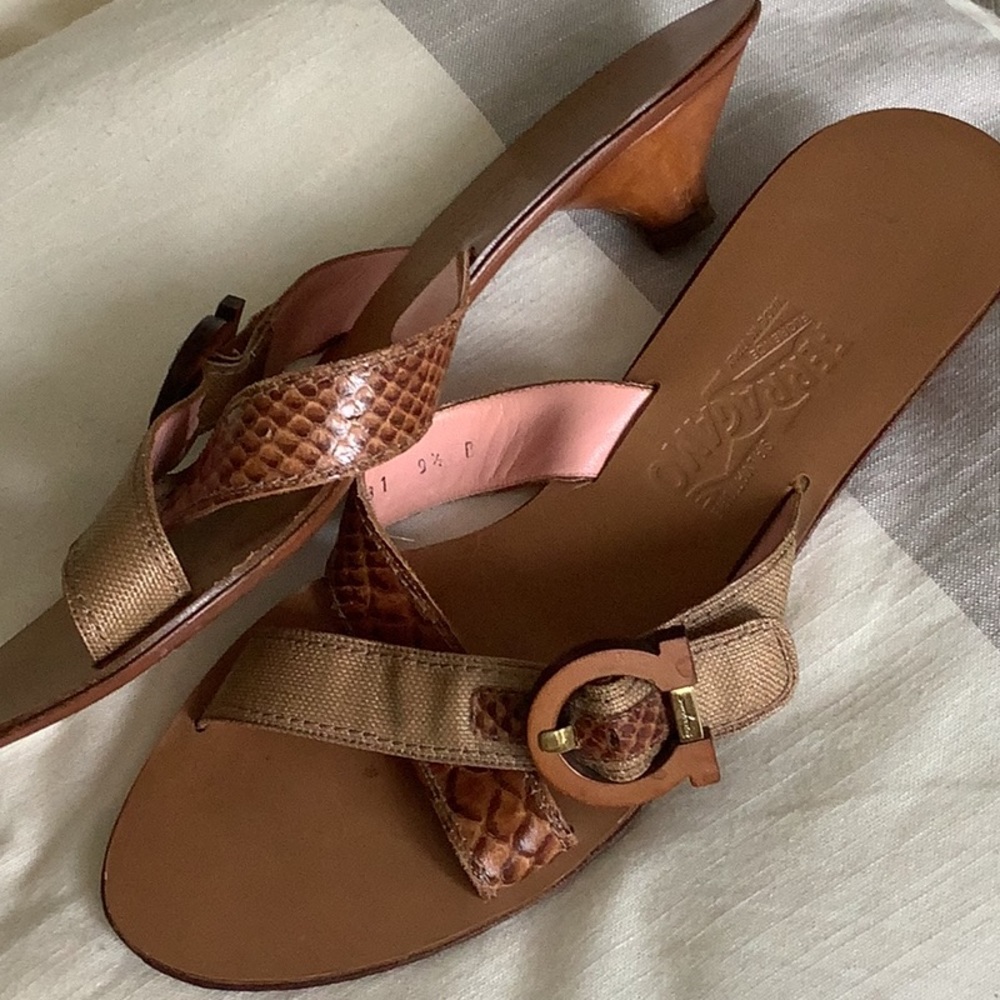 Salvatore Ferragamo Leather Strap Kitten Heels